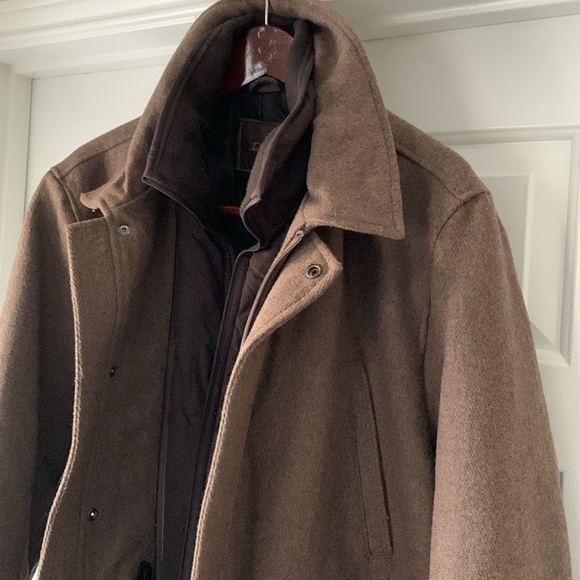 Tasso Elba Mens Full Zip Wool Blend Overcoat Brown - Picture 4 of 16